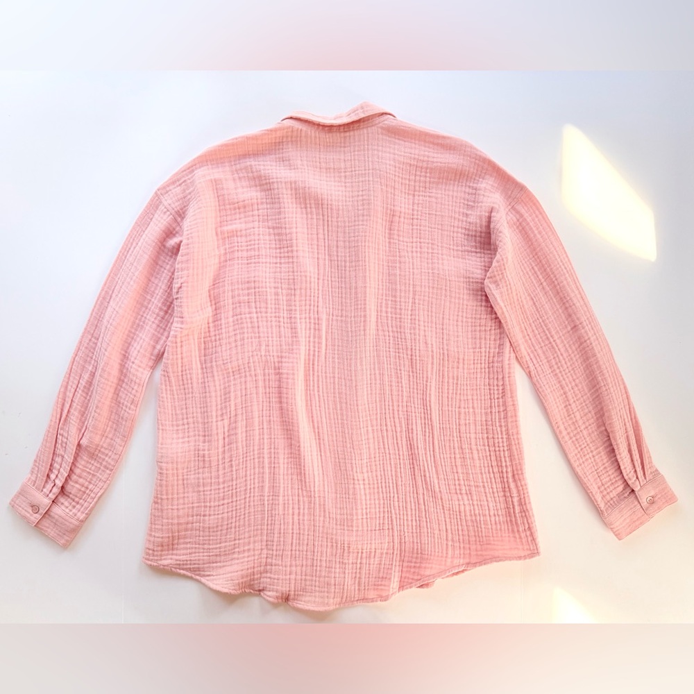 NWT Eileen Fisher Organic Cotton Lofty Gauze Classic Collar Button Shirt Peach S - Picture 6 of 15